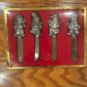 Lenox Christmas Cheese & Butter Spreaders Knives Snowman Vintage Set in Box